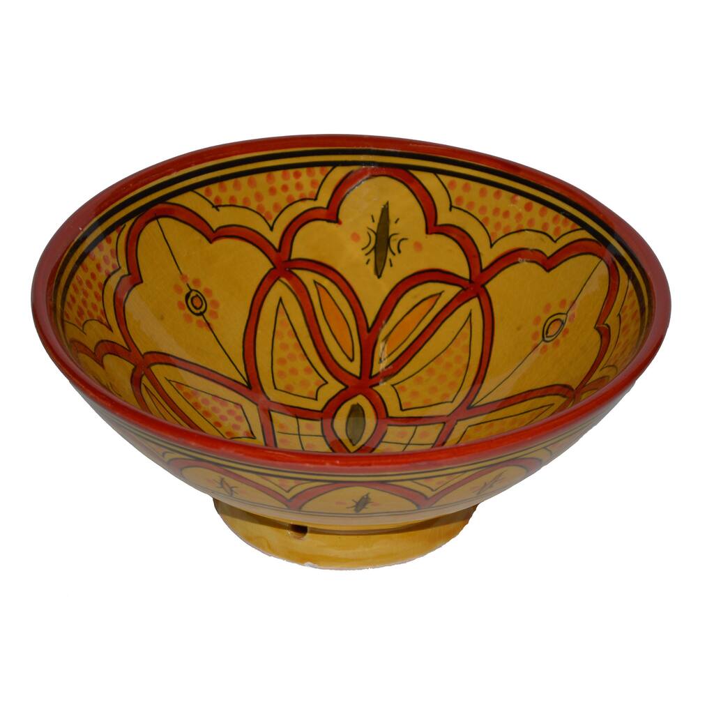 Handmade Moroccan Yellow With Red Ceramic Bowl (Morocco)
