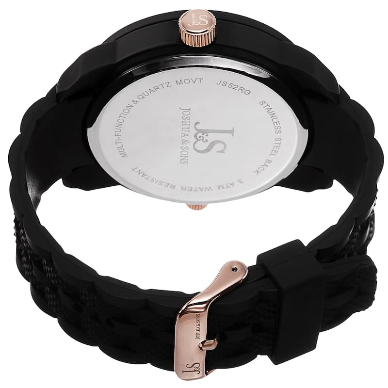 Joshua & Sons Men's Swiss Quartz Dual-Time Multifunction Embossed Design Rose-Tone Strap Watch - GOLD