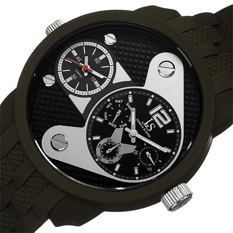 Joshua & Sons Men's Swiss Quartz Dual-Time Multifunction Green Strap Watch