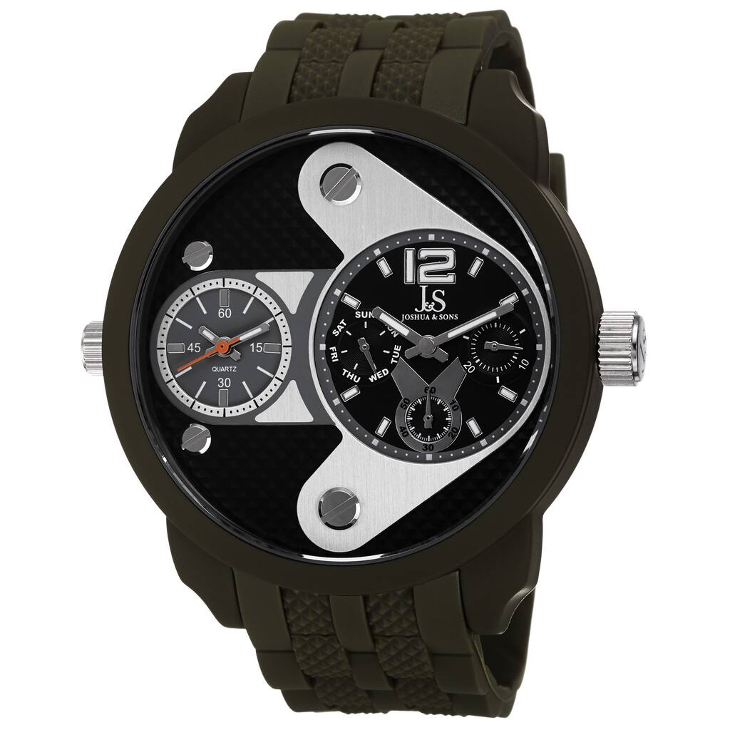 Joshua & Sons Men's Swiss Quartz Dual-Time Multifunction Green Strap Watch