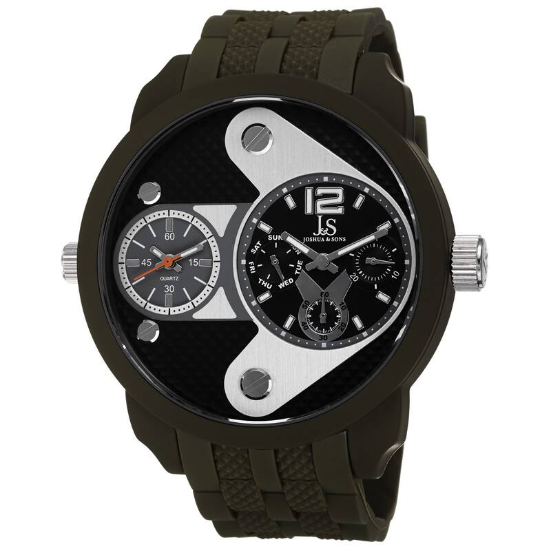 Joshua & Sons Men's Swiss Quartz Dual-Time Multifunction Green Strap Watch