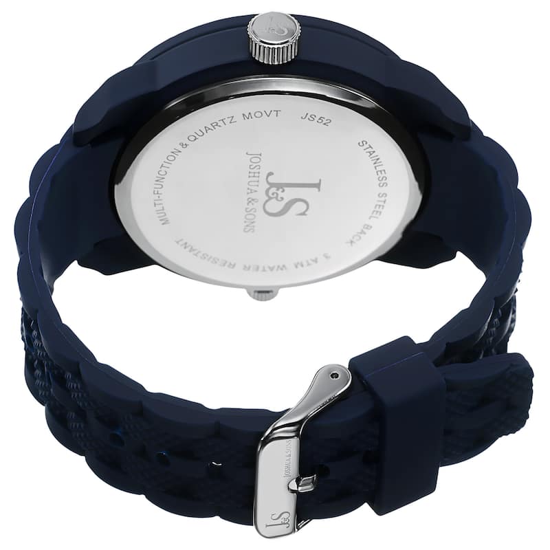 Joshua & Sons Men's Swiss Quartz Dual-Time Multifunction Embossed Design Blue Strap Watch
