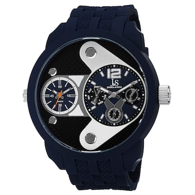 Joshua & Sons Men's Swiss Quartz Dual-Time Multifunction Embossed Design Blue Strap Watch