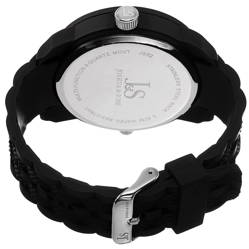 Joshua & Sons Men's Swiss Quartz Dual-Time Multifunction Black Strap Watch