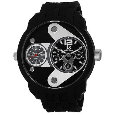 Joshua & Sons Men's Swiss Quartz Dual-Time Multifunction Black Strap Watch