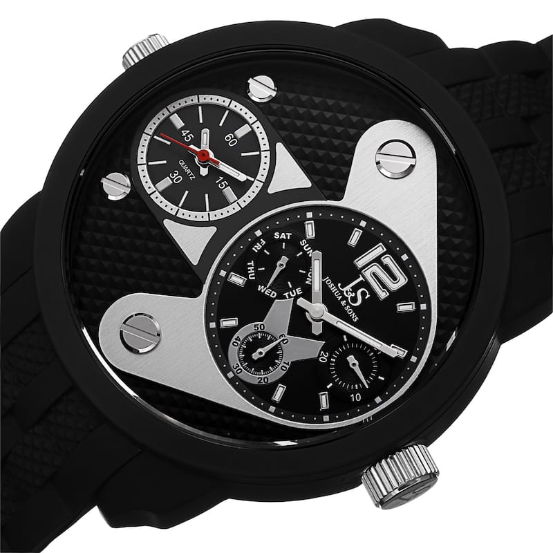 Joshua & Sons Men's Swiss Quartz Dual-Time Multifunction Black Strap Watch