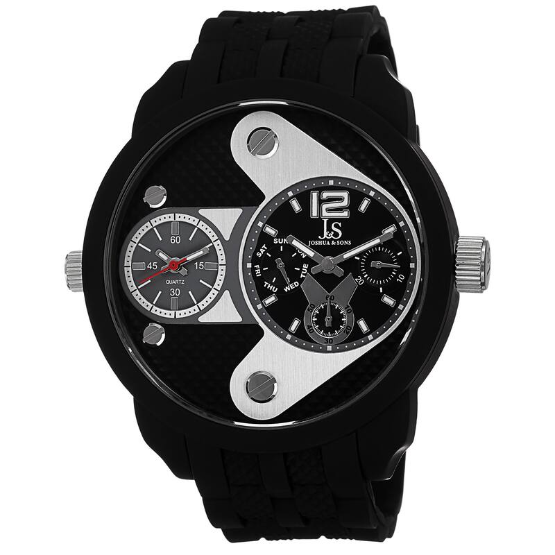 Joshua & Sons Men's Swiss Quartz Dual-Time Multifunction Black Strap Watch
