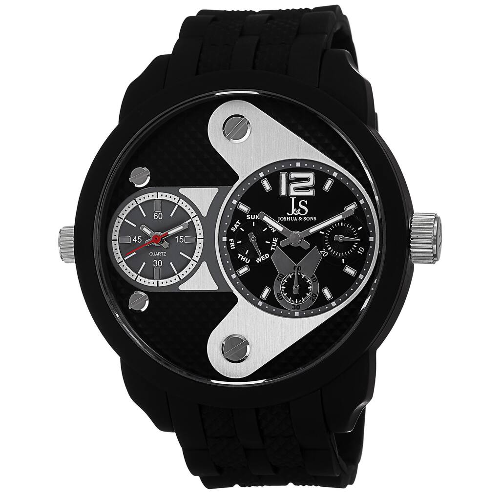 Joshua & Sons Men's Swiss Quartz Dual-Time Multifunction Black Strap Watch