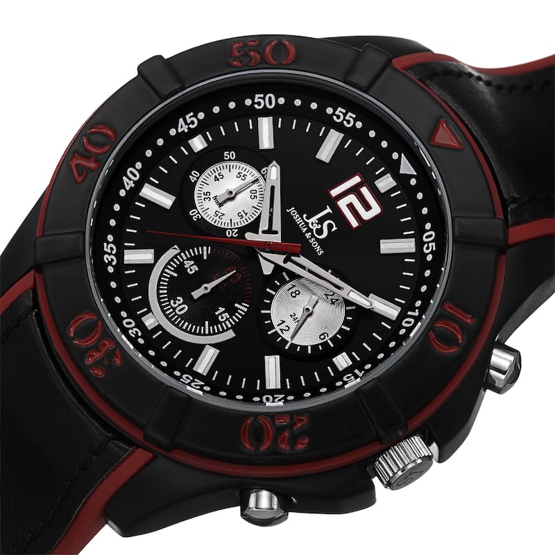 Joshua & Sons Men's Quartz Multifunction Double Layer Red Strap Watch