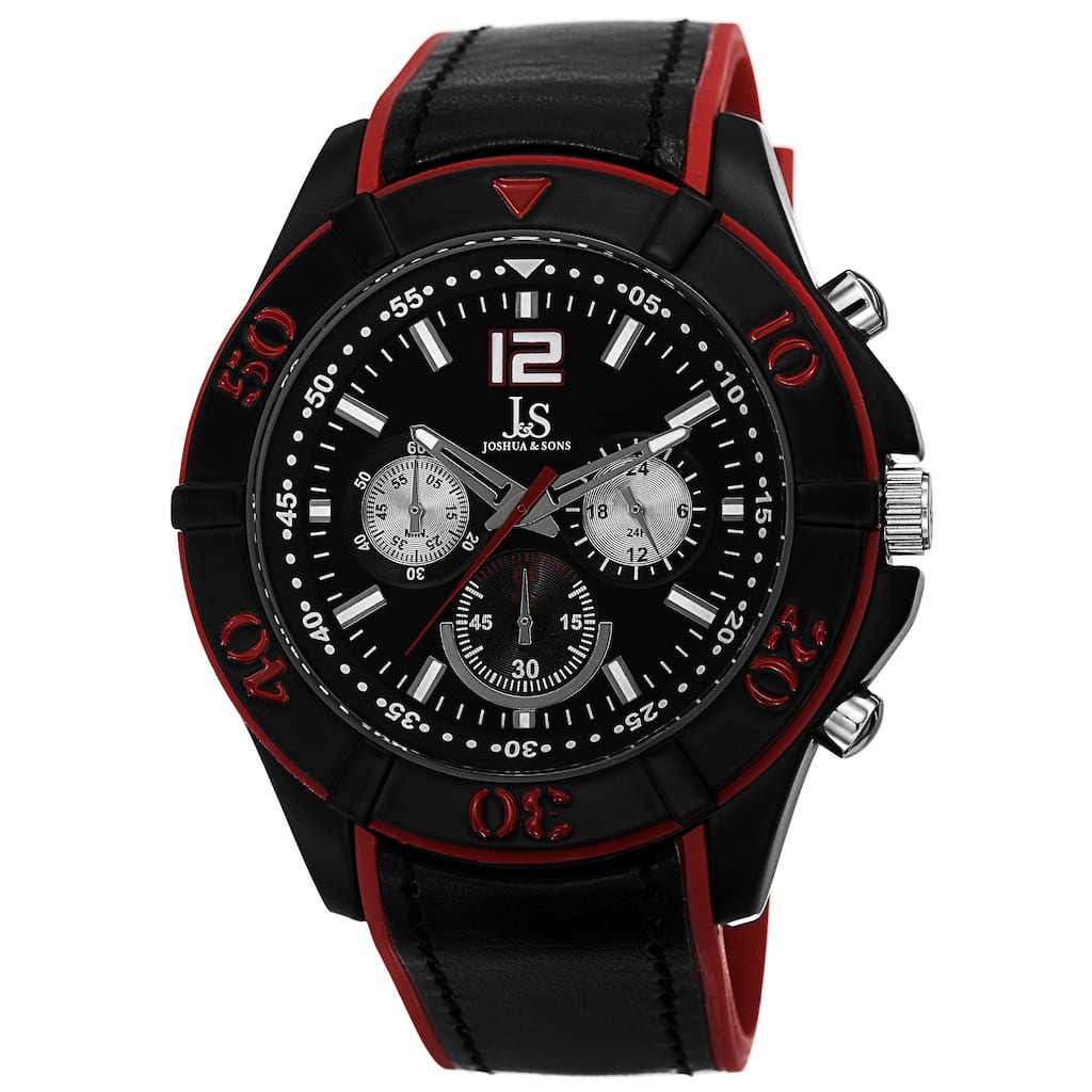 Joshua & Sons Men's Quartz Multifunction Double Layer Red Strap Watch