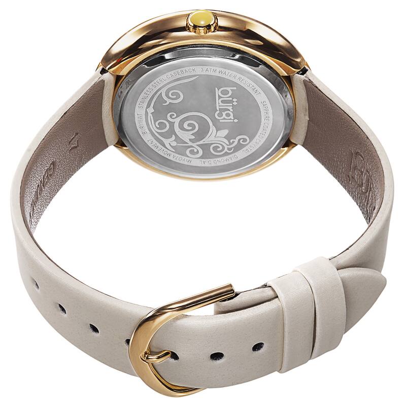 Burgi Women's Quartz Diamond Floral Plumeria Design White Strap Watch - Gold