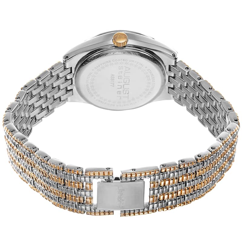 August Steiner Women's Quartz Swarovski Crystals Sunray Dial Two-Tone Bracelet Watch - Gold