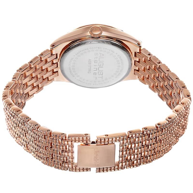 August Steiner Women's Quartz Swarovski Crystals Sunray Dial Rose-Tone Bracelet Watch - Gold