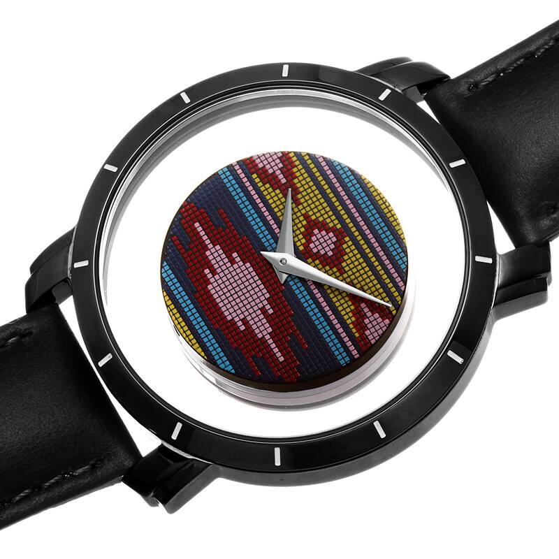 Akribos XXIV Men's Swiss Quartz Retro Style Transparent Dial Leather Black Strap Watch