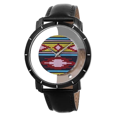 Akribos XXIV Men's Swiss Quartz Retro Style Transparent Dial Leather Black Strap Watch