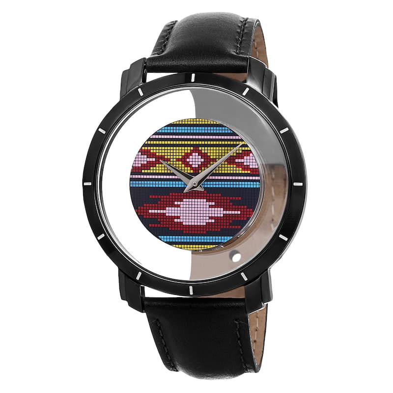 Akribos XXIV Men's Swiss Quartz Retro Style Transparent Dial Leather Black Strap Watch