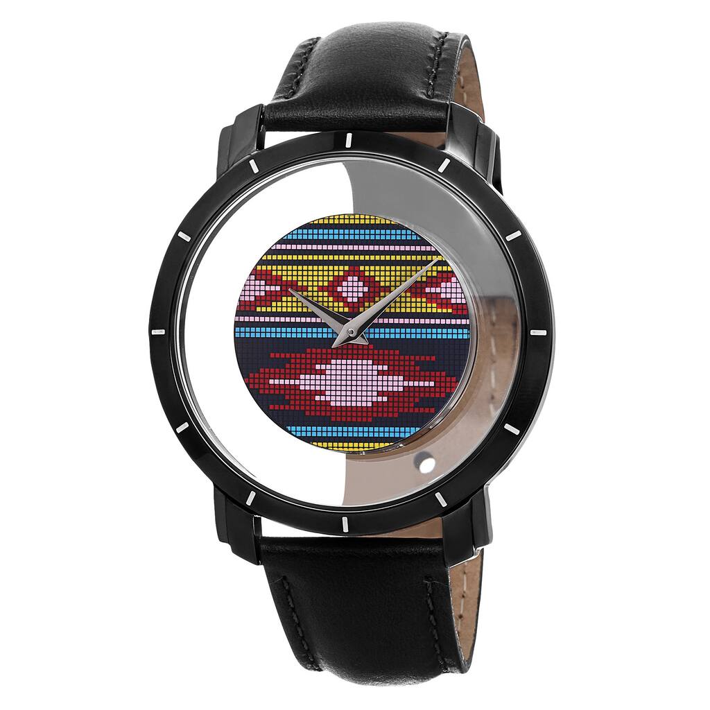 Akribos XXIV Men's Swiss Quartz Retro Style Transparent Dial Leather Black Strap Watch