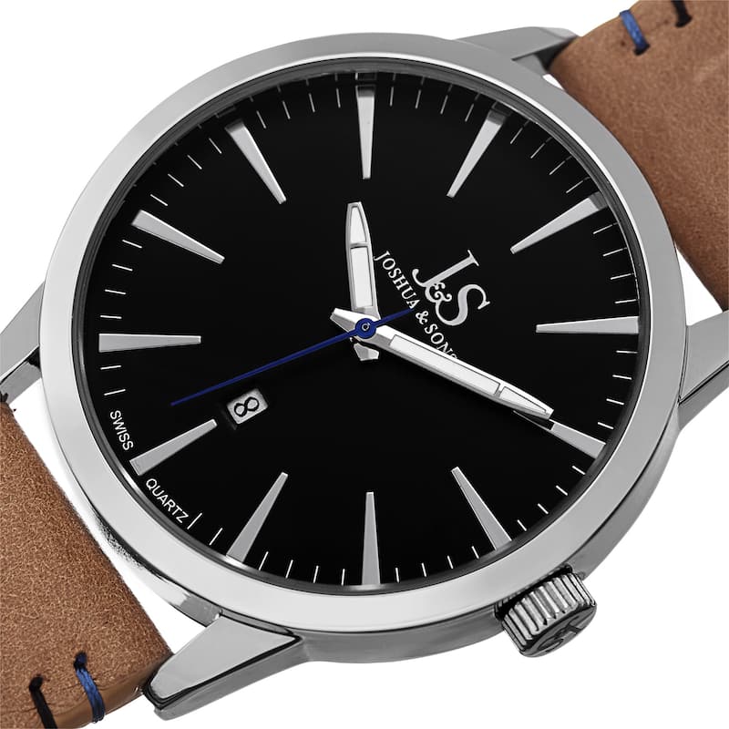Joshua & Sons Men's Swiss Quartz Glossy Dial Contrast Stitching Leather Strap Watch