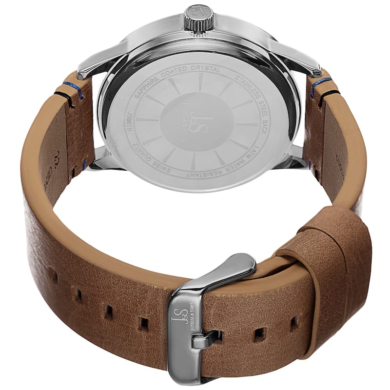 Joshua & Sons Men's Swiss Quartz Glossy Dial Contrast Stitching Leather Strap Watch