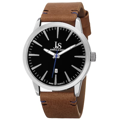 Joshua & Sons Men's Swiss Quartz Glossy Dial Contrast Stitching Leather Strap Watch