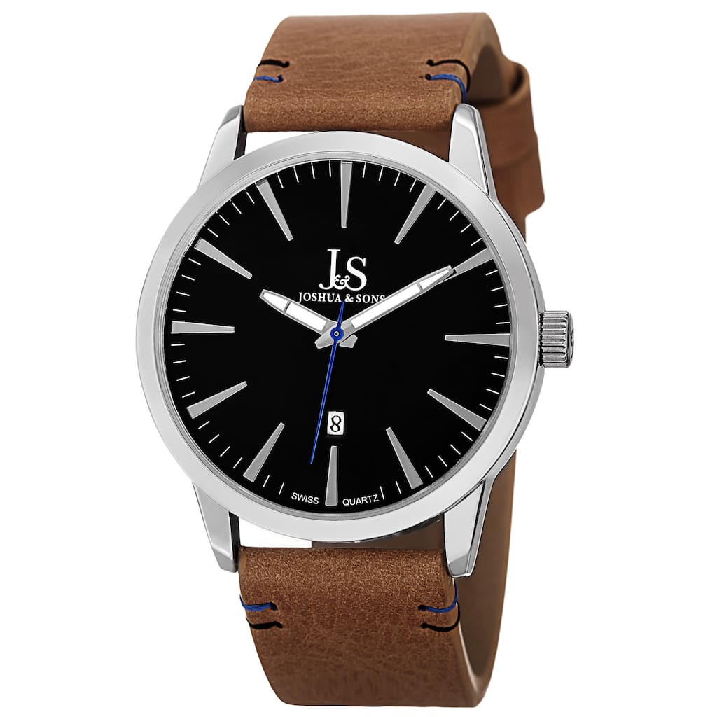 Joshua & Sons Men's Swiss Quartz Glossy Dial Contrast Stitching Leather Strap Watch