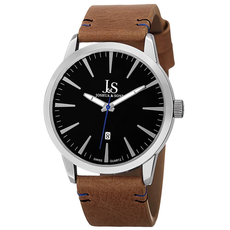 Joshua & Sons Men's Swiss Quartz Glossy Dial Contrast Stitching Leather Strap Watch