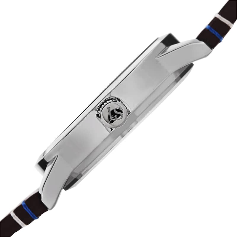 Joshua & Sons Men's Swiss Quartz Glossy Dial Contrast Stitching Leather Silver-Tone Strap Watch - BLue
