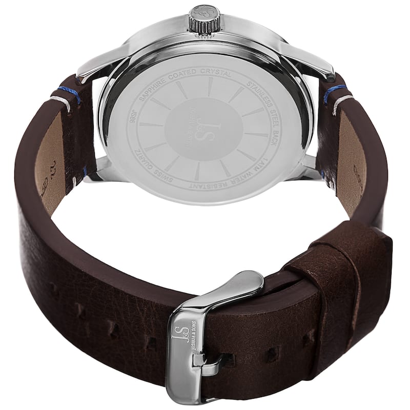 Joshua & Sons Men's Swiss Quartz Glossy Dial Contrast Stitching Leather Silver-Tone Strap Watch - BLue