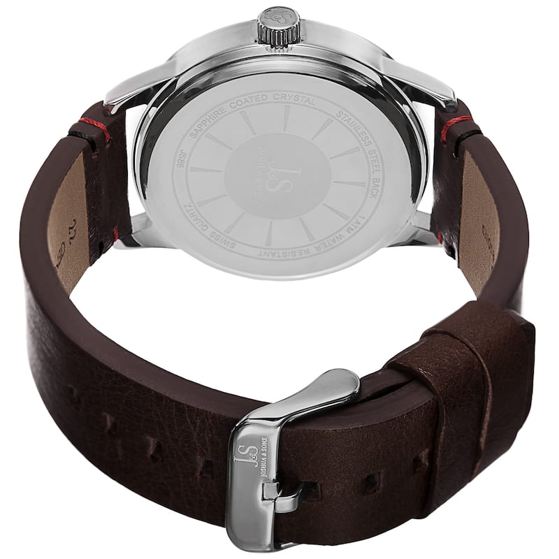 Joshua & Sons Men's Swiss Quartz Glossy Dial Contrast Stitching Leather Silver-Tone Strap Watch