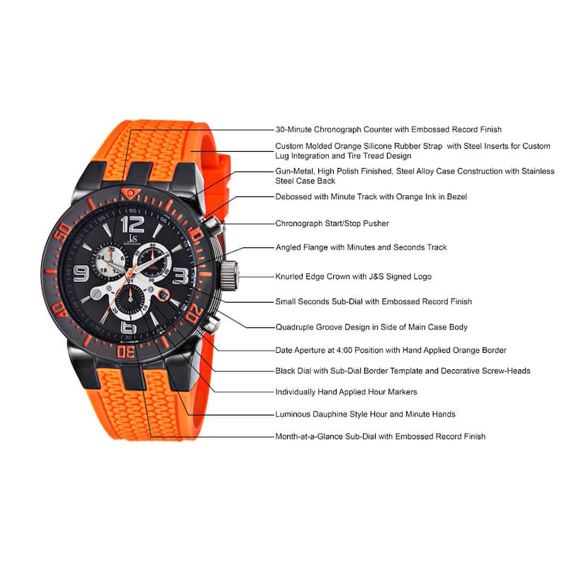 Joshua & Sons Sporty Men's Swiss Quartz Chronograph Orange Strap Watch
