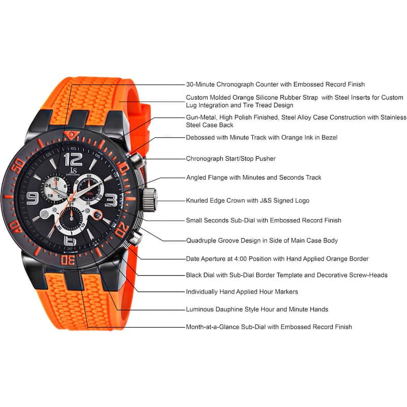 Joshua & Sons Sporty Men's Swiss Quartz Chronograph Orange Strap Watch