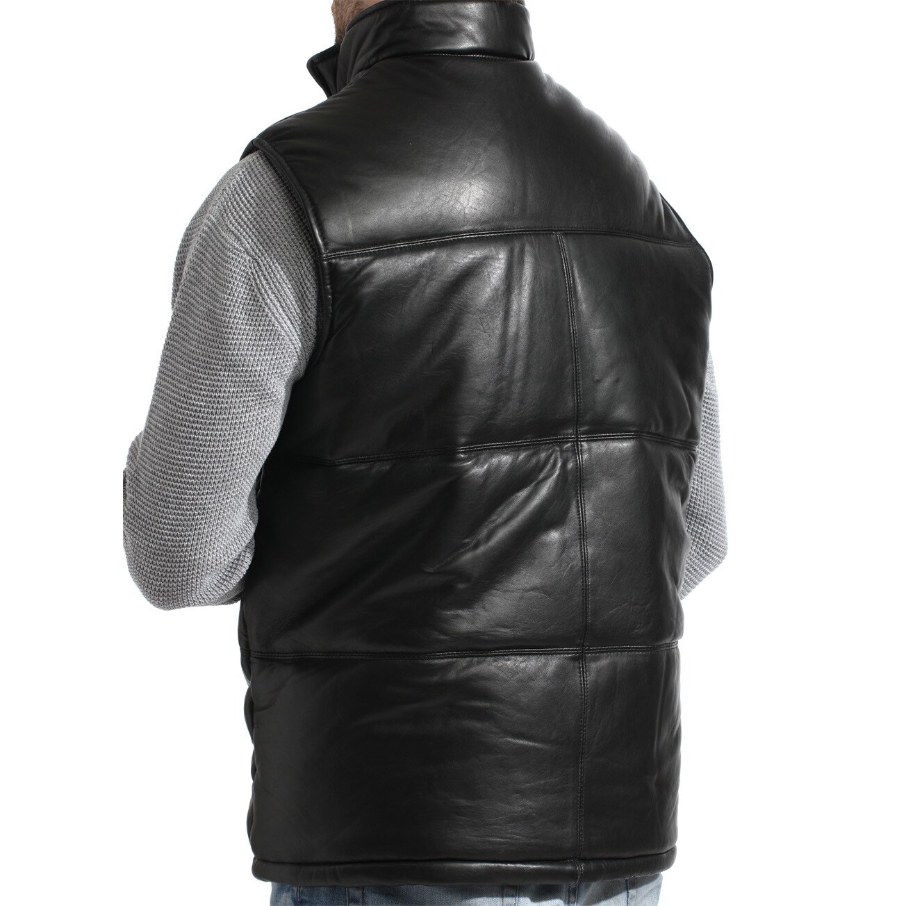 mens leather puffer vest