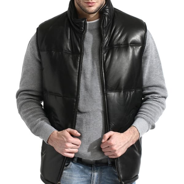 Menundefineds Black Lambskin Leather Puffer Vest (As Is Item) - Overstock -  32616575