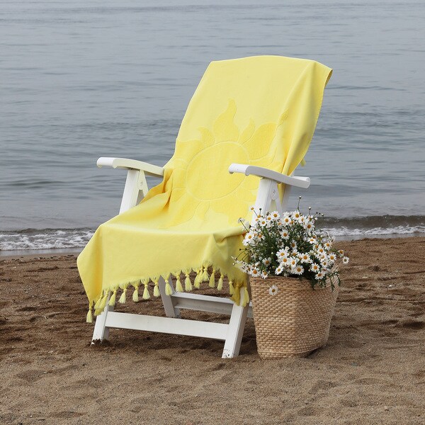 Porch & Den Sunnyside Authentic Pestemal Fouta Jacquard Tuscan Sun Turkish Cotton and Terry Bath/Beach Towel
