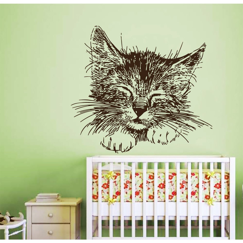 Shop Brown Cat Kitten Drawing Scetch Vinyl Sticker Wall Art Free