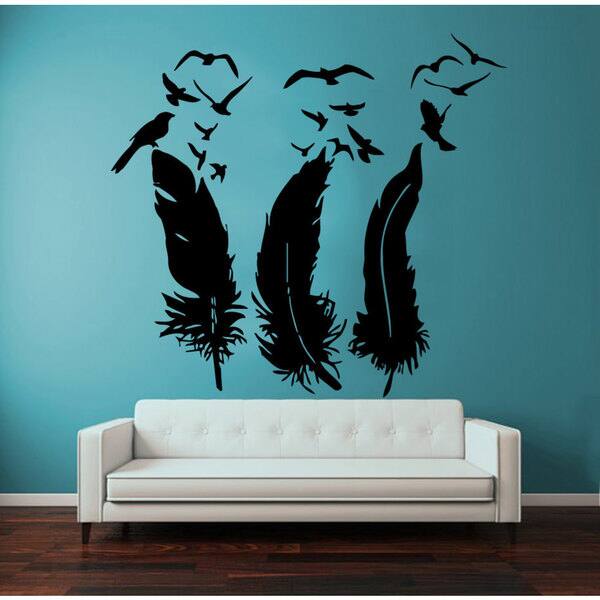 Birds Flying Feathers Nib Vinyl Sticker Wall Art - Bed Bath & Beyond ...