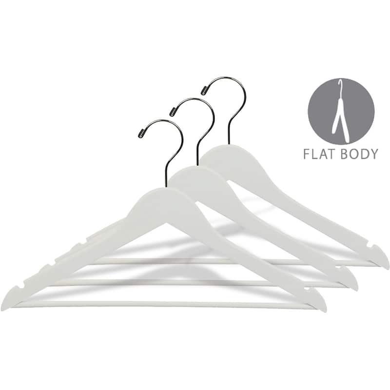 White Wood Suit Hanger with Notches and Solid Pant Bar, Box of 50