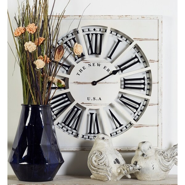 Farmhouse 27 x 27 Inch Slatted Wooden Wall Clock by Studio 350