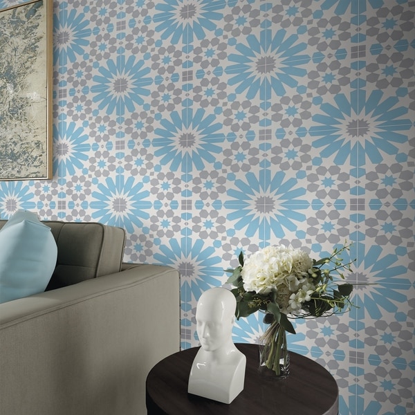 Agdal in Blue and Grey Handmade 8x8-in Moroccan Tile (Pack 12)