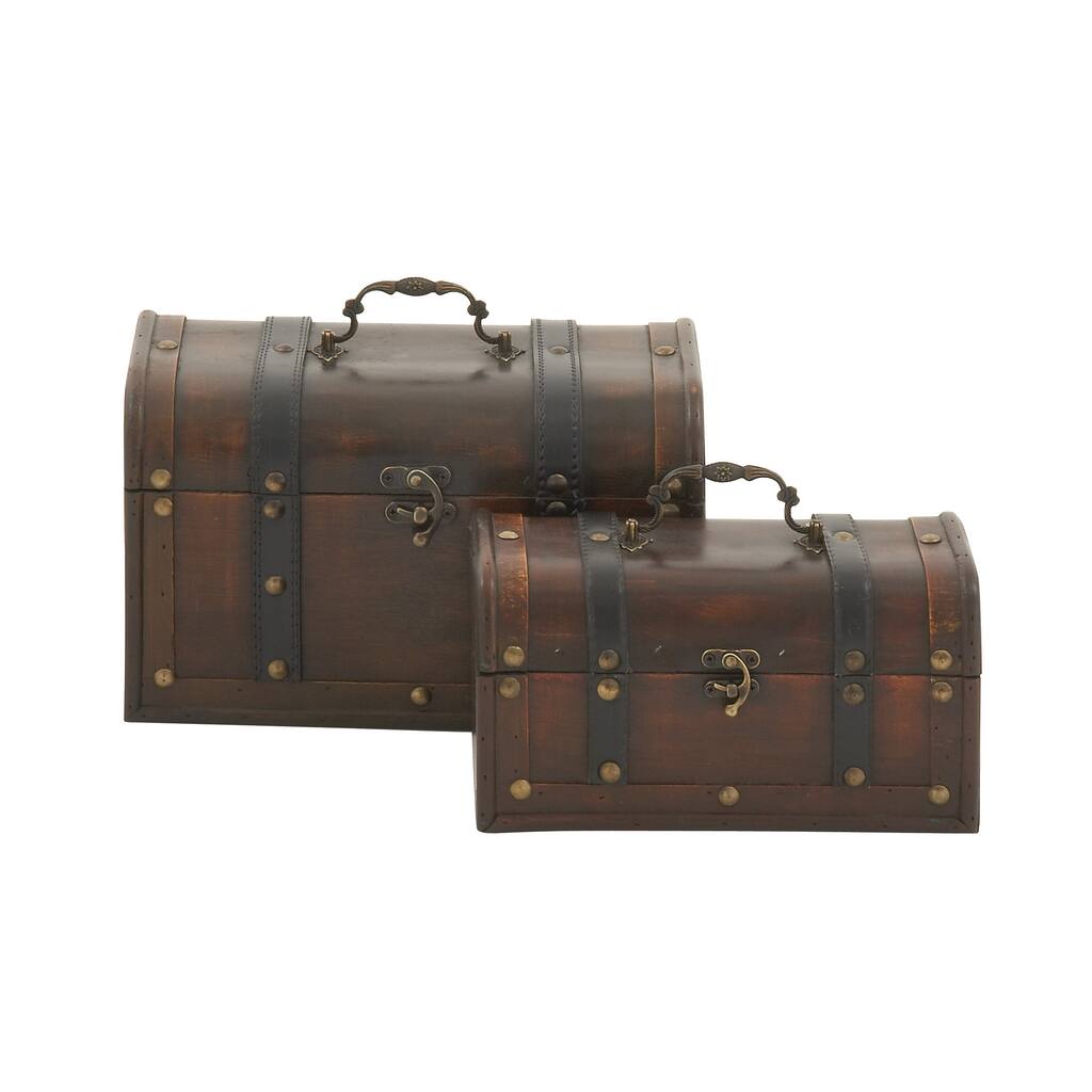 Vintage Themed Leather Wood Box (Set of 2)