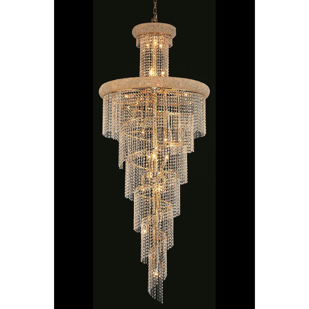Elegant Lighting Gold Royal-cut Crystal Clear Large 30-inch Hanging Chandelier (Gold Royal Cut Crystal Large Hanging Fixture) - Chandeliers For Bedrooms by Overstock.com
