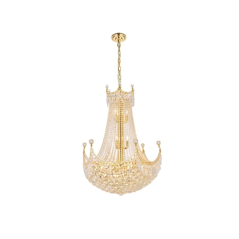 Elegant Lighting Gold 30-inch Royal-cut Crystal Clear Hanging Chandelier (Gold Royal Cut Crystal Clear Hanging Fixture) - Chandeliers For Bedrooms by Overstock.com