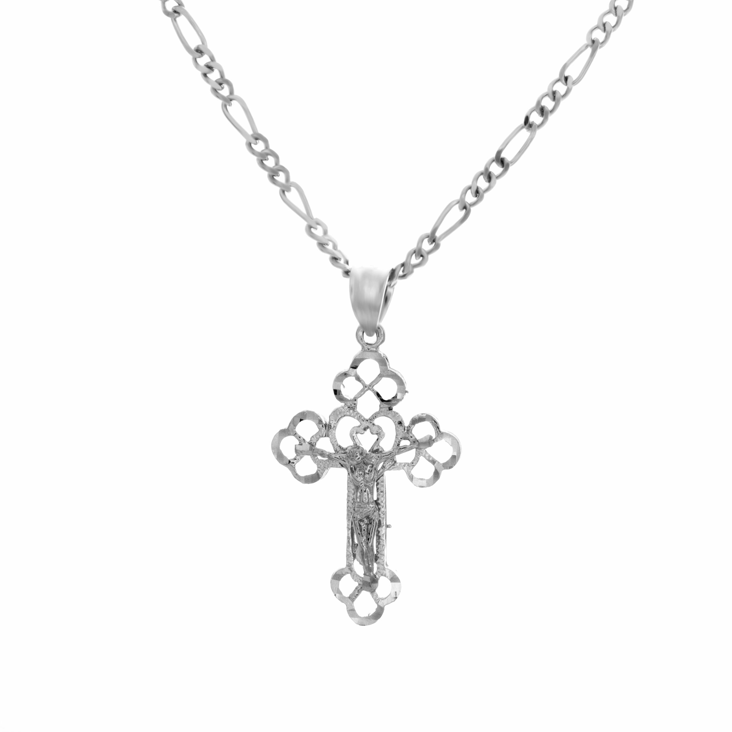 Shop Sterling Essentials Rhodium Plated Silver Cross Figaro Necklace ...