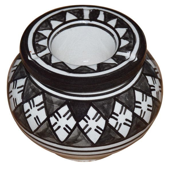 Handmade Black and White Ceramic Ashtray (Morocco)