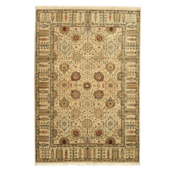 Hand-knotted Wool Ivory Traditional Oriental Jaipur Rug - 6' x 9'3"