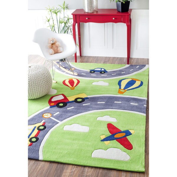 nuLOOM Handmade Modern City Cars Kids NurseryGreen Rug (5' x 7'6) - 5' x 7' 6". Opens flyout.