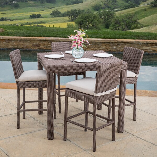Barcelona Outdoor 5 Piece Wicker Bar Dining Set With Cushions Barcelona Outdoor 5 Piece Wicker Bar Dining Set With Cushions By Christopher Knight Home