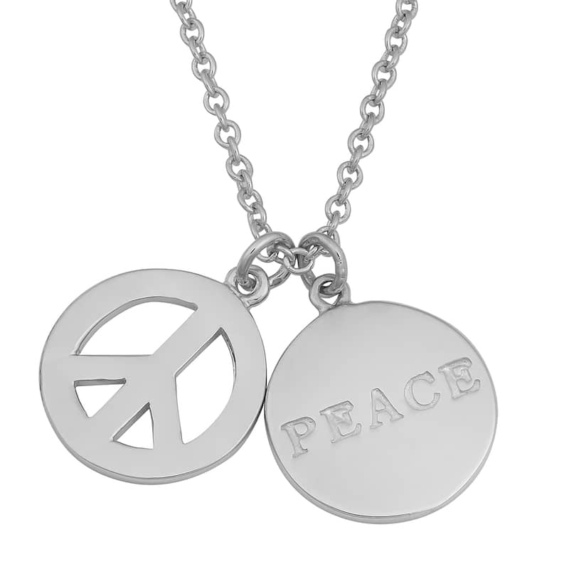 Fremada Rhodium Plated Sterling Silver Peace Disc Necklace