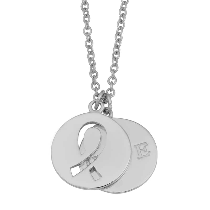 Fremada Rhodium Plated Sterling Silver Ribbon and Hope Disc Necklace