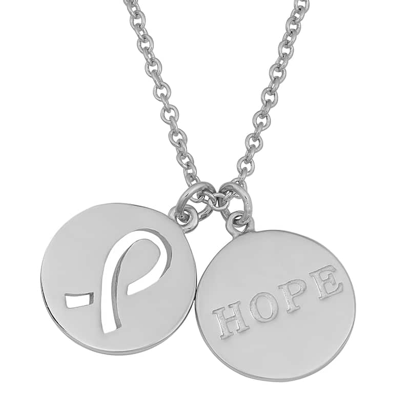 Fremada Rhodium Plated Sterling Silver Ribbon and Hope Disc Necklace